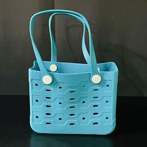 Plastic Tote Bag Unisex Medium Blue Beach Pool Water Resistant Cutout Summer
